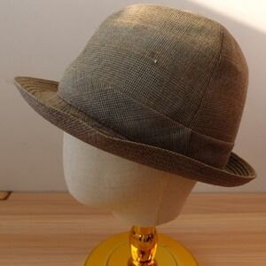 Vintage Trilby Hat Mens MISTRAL Prince of Wales Check Taupe Tweed Fedora FRANCE